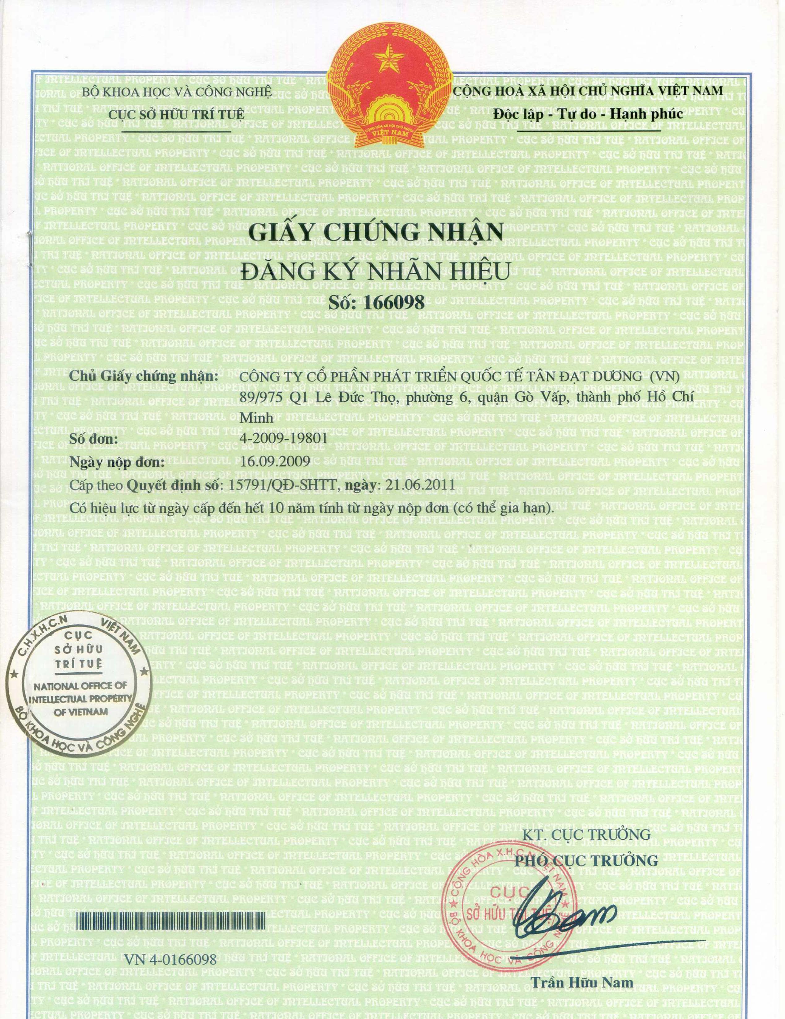 GCN đăng ký nhãn hiệu Nano282
